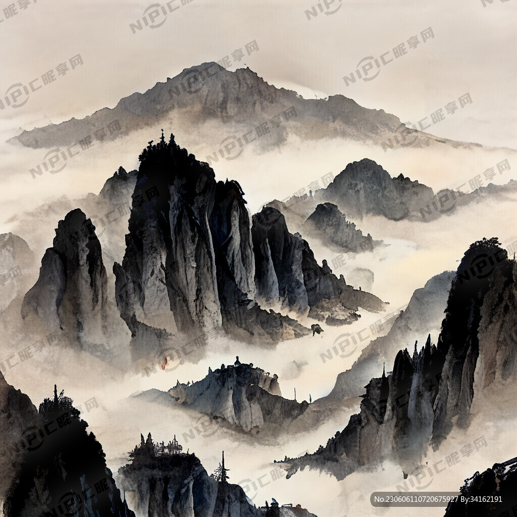 山谷 中国风 中国画 山水