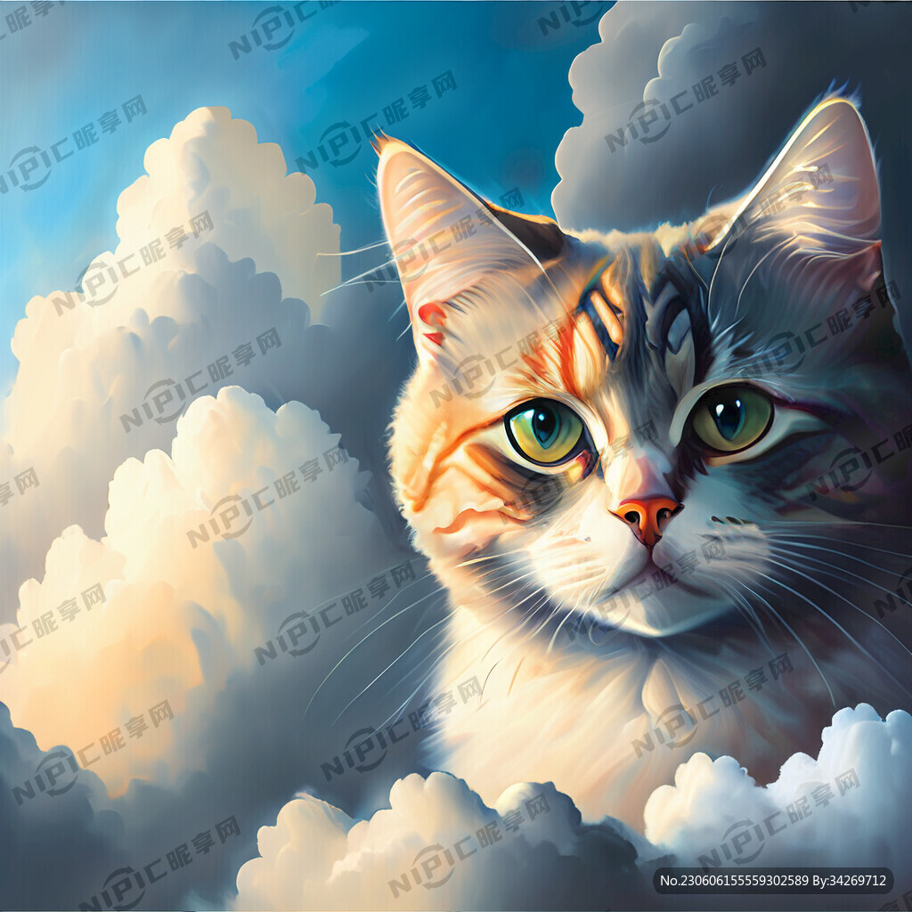 油画里的猫猫和云朵