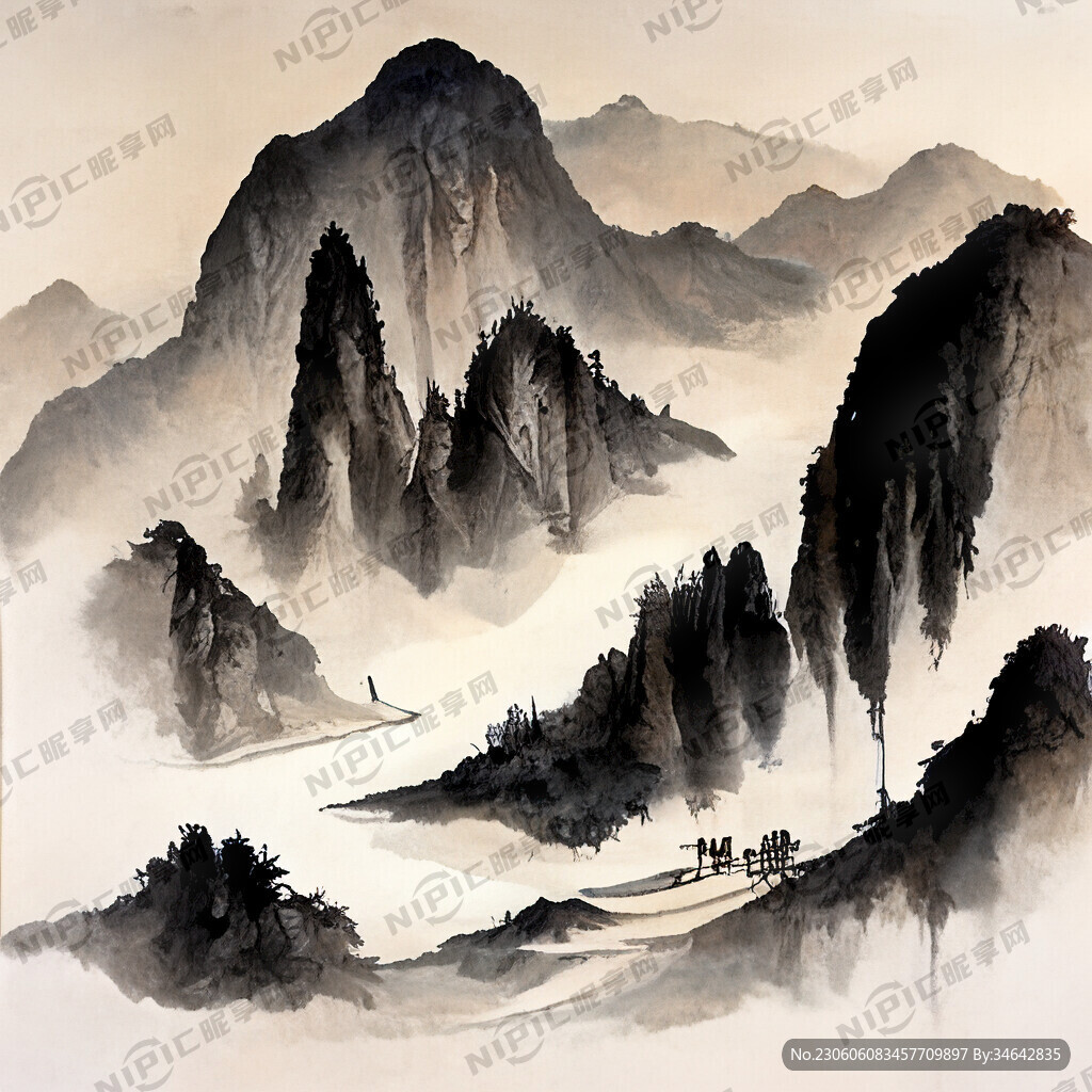 山谷 中国风 中国画 山水