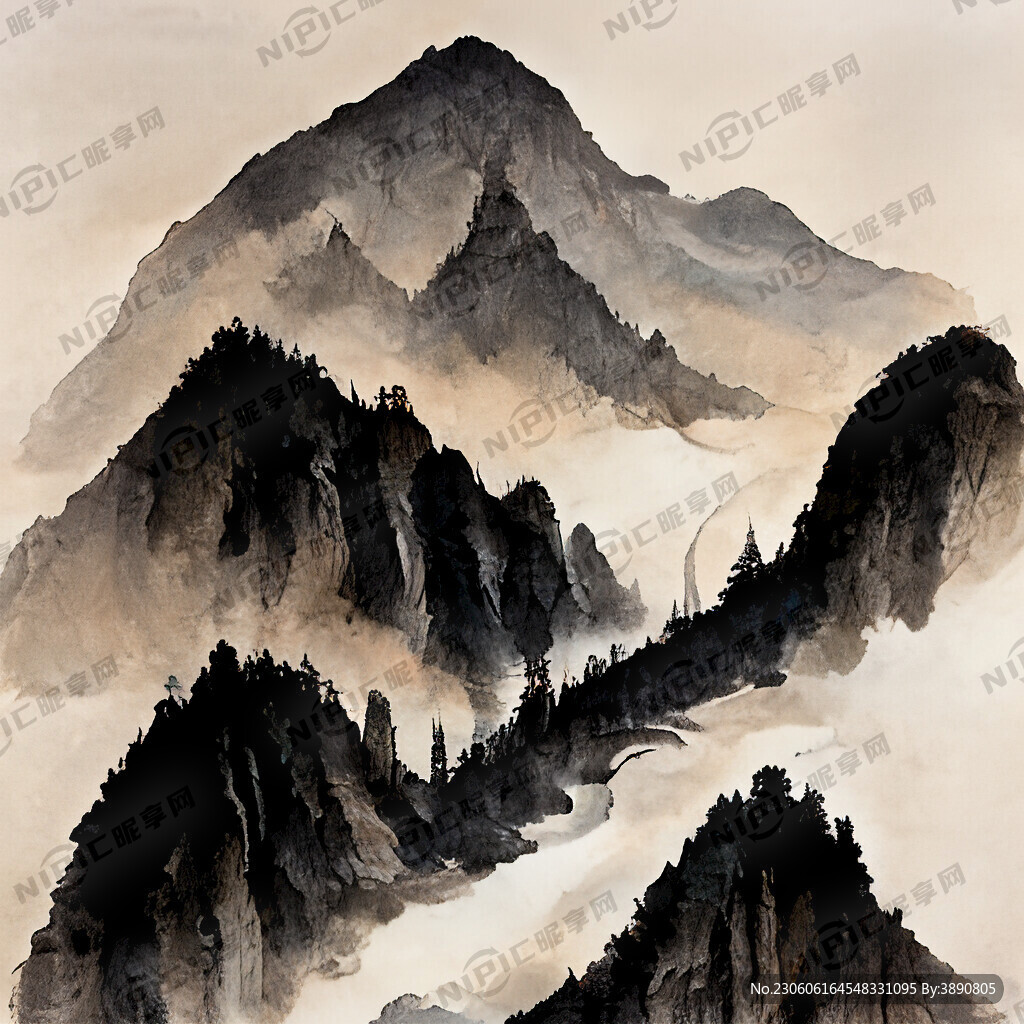 山谷 中国风 中国画 山水