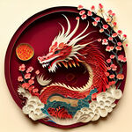 中国风，龙年卡通，衍纸艺术，春节，中国龙，红梅，高清，创意构图