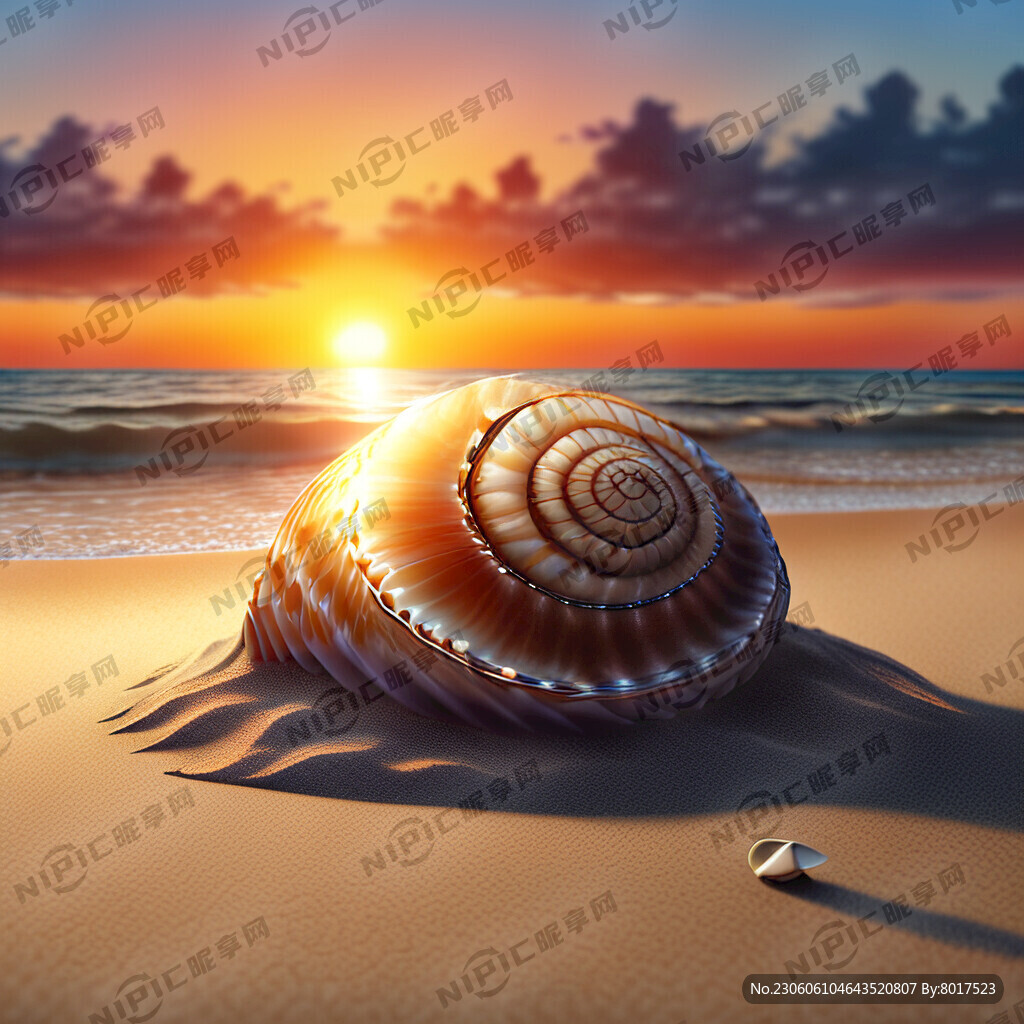 海边沙滩夕阳贝壳田螺