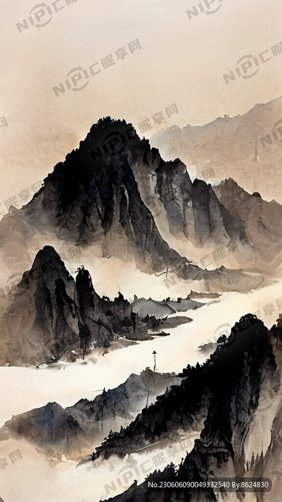 山谷 中国风 中国画 山水