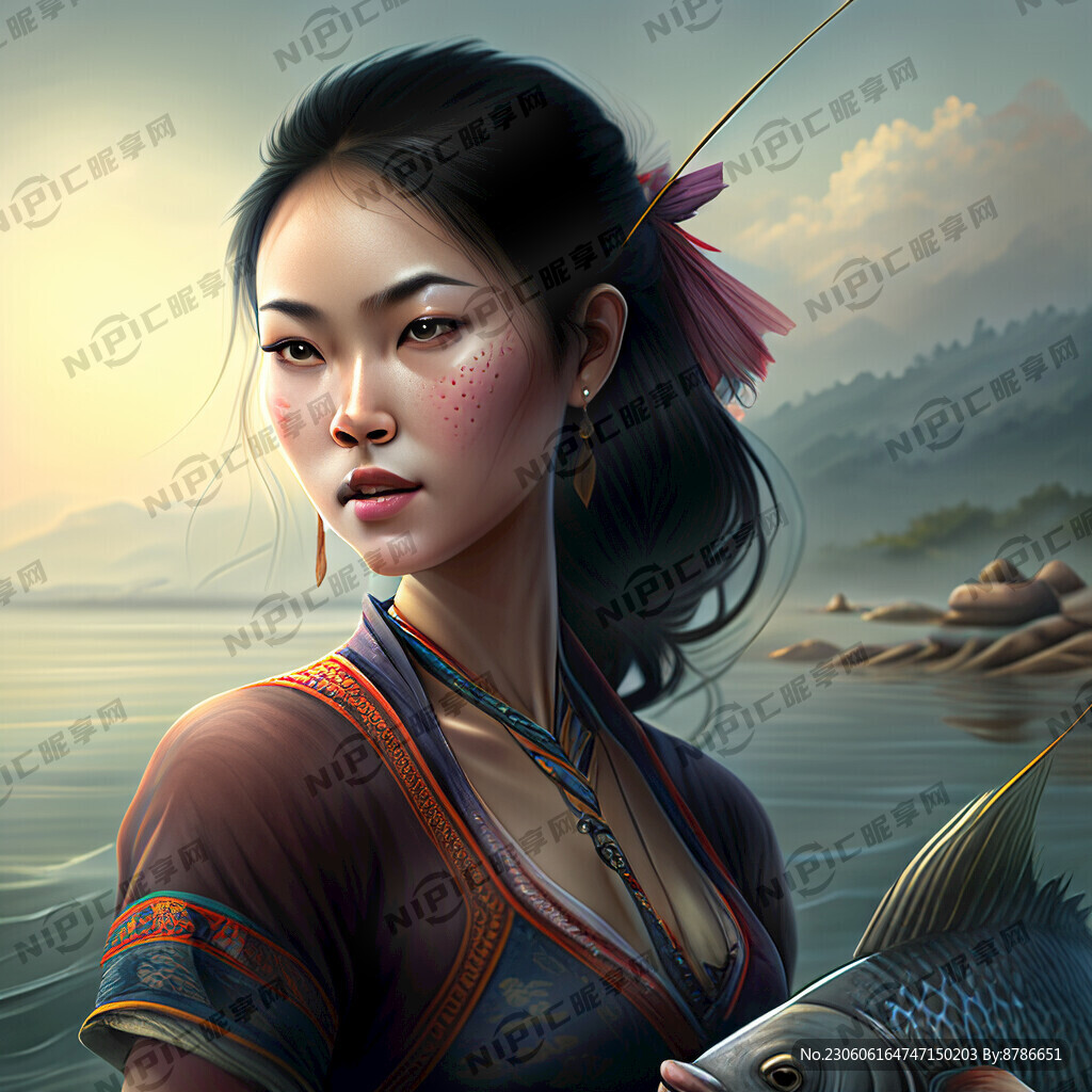 美女 海上 钓鱼 近景