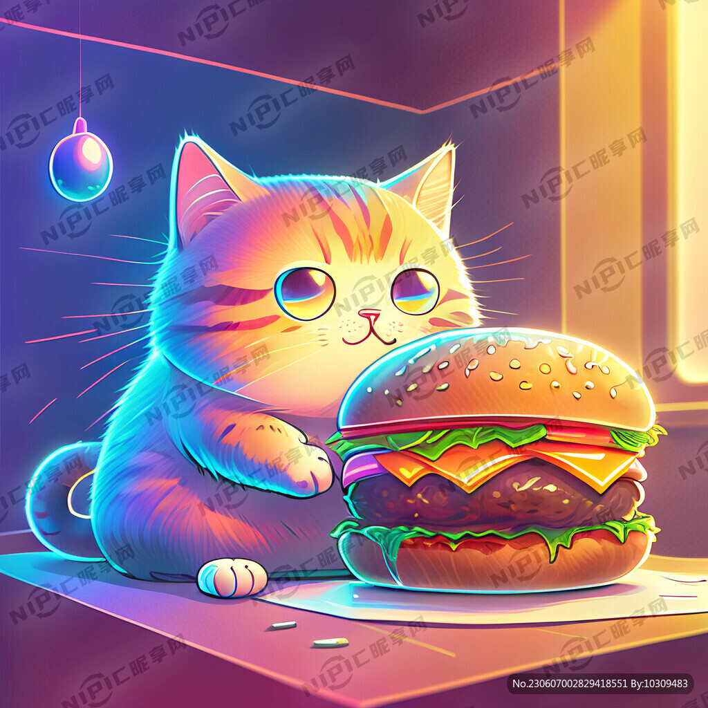 猫和汉堡 卡通感 全息色 可爱