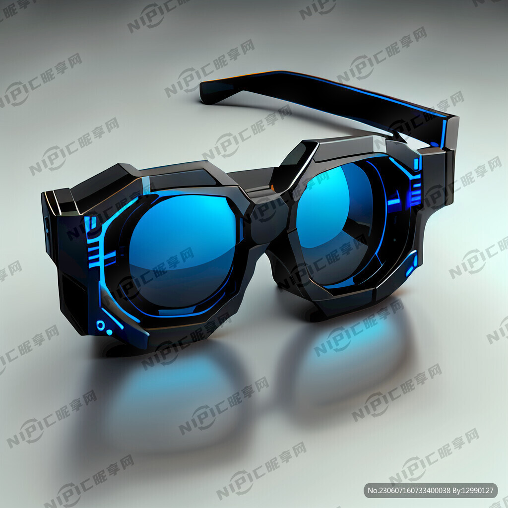 高科技眼镜三维立体蓝黑色硬核机