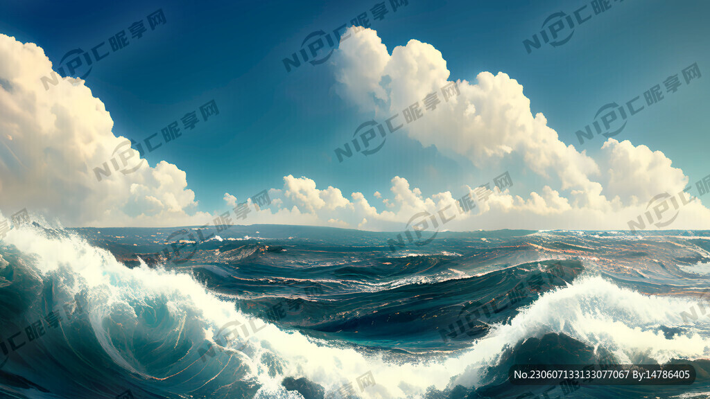 漂亮的地中海风格海浪深邃的天空