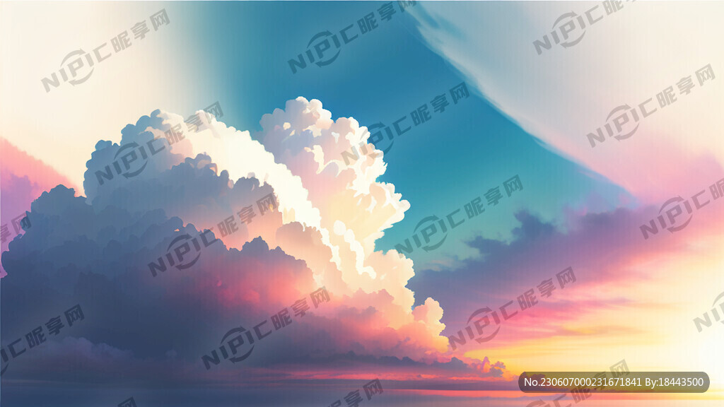 白色背景天空梦幻彩色白云明亮中