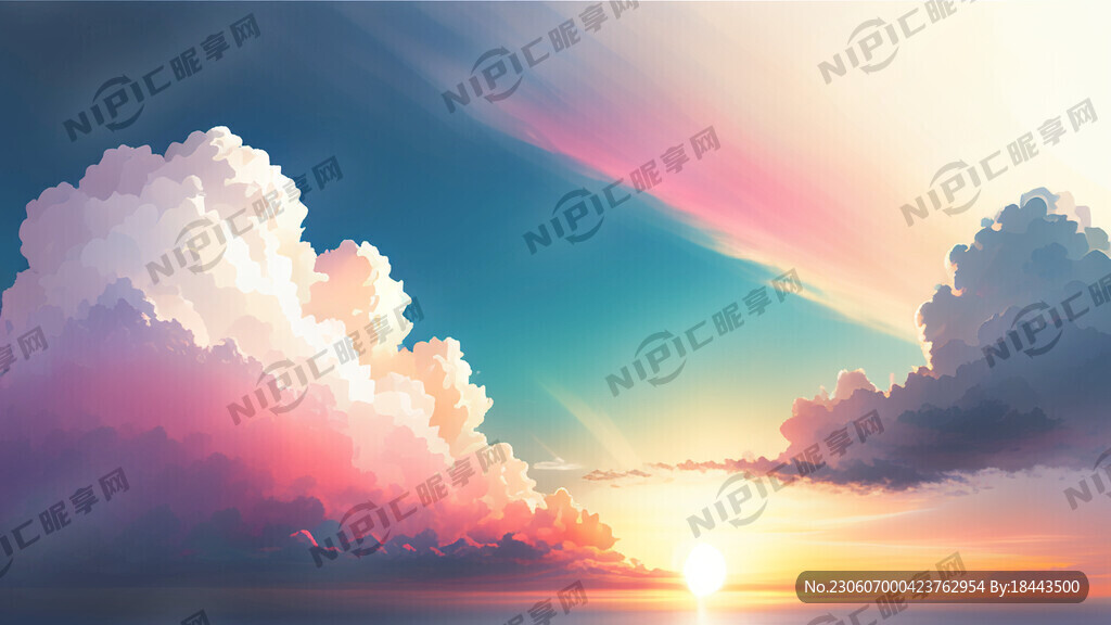 白色背景天空梦幻彩色白云明亮中
