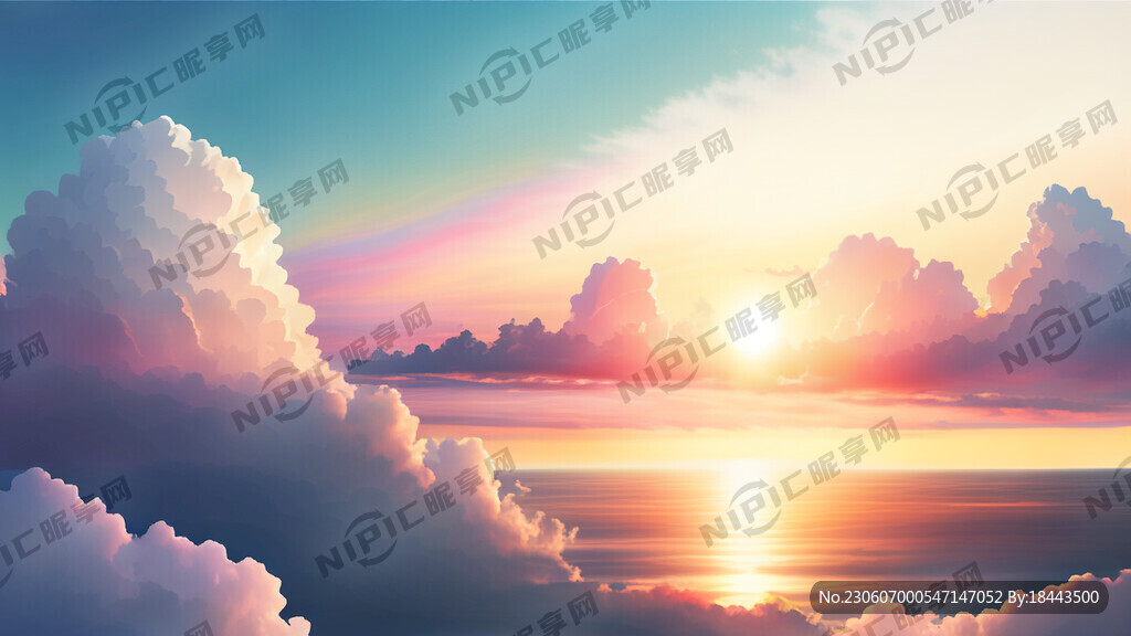 白色背景天空梦幻彩色白云明亮中