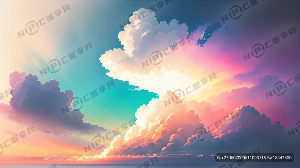 白色背景天空梦幻彩色白云明亮中