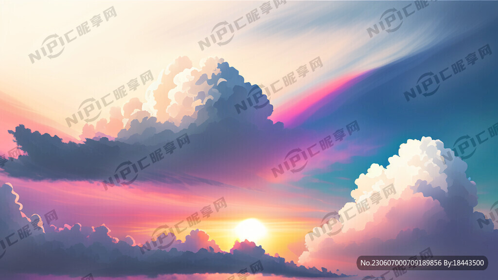 白色背景天空梦幻彩色白云明亮中