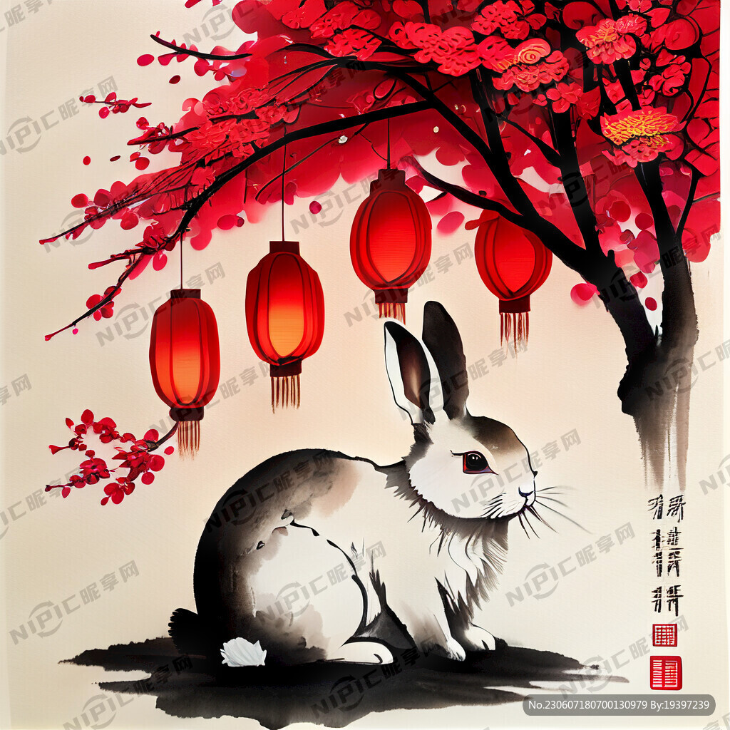 衍纸艺术 春节 可爱兔子 红梅