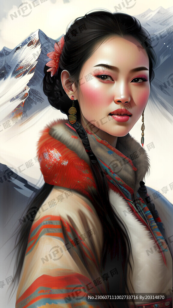 高原 雪山 美女