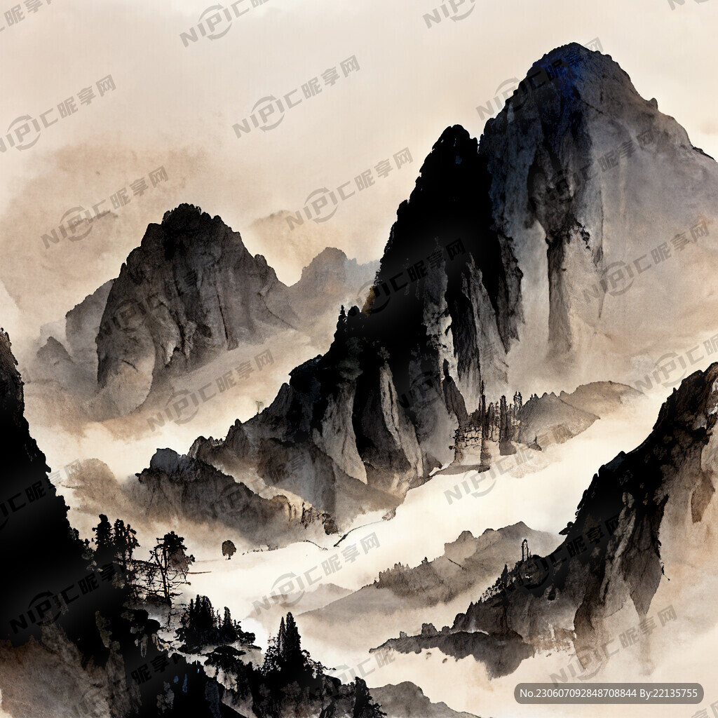 山谷 中国风 中国画 山水