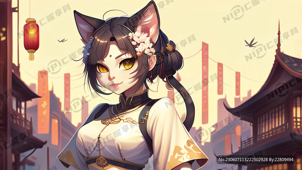 猫娘 可爱 全身 城市 中国风