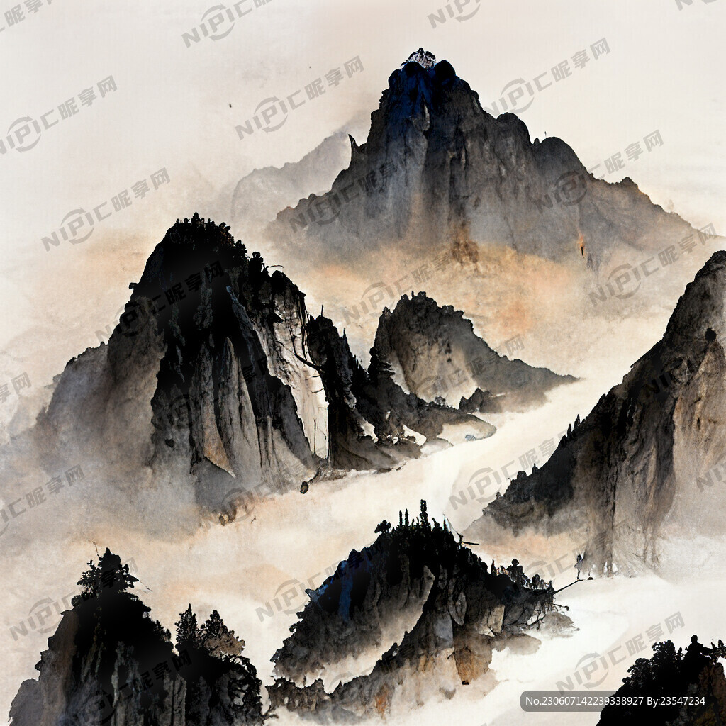 山谷 中国风 中国画 山水