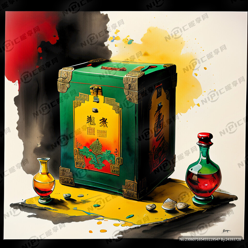 茅台酒酒盒带茅台酒瓶 黄色带金