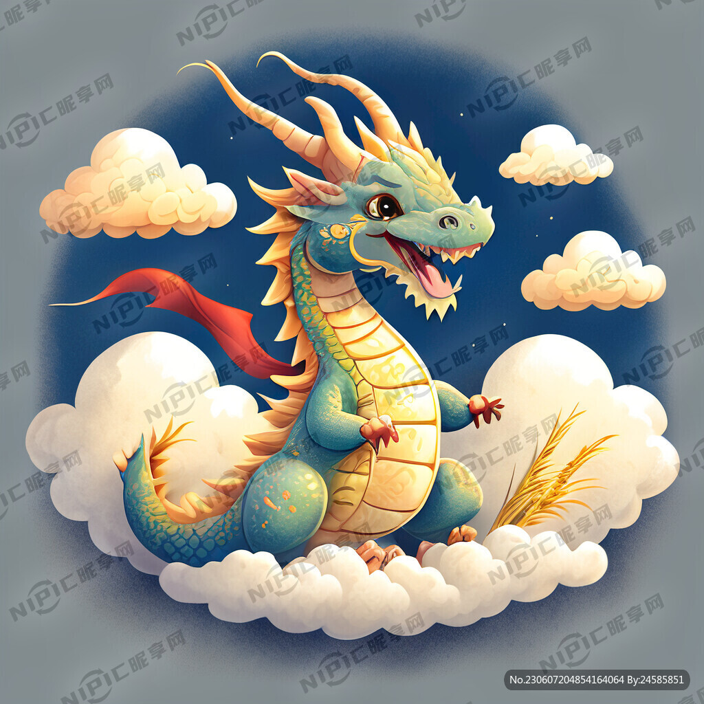 喜庆龙 微笑可爱龙 祥云 插画