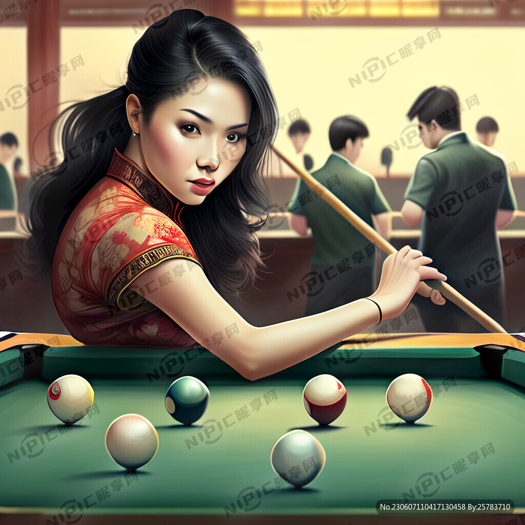 挥动球杆打台球的美女