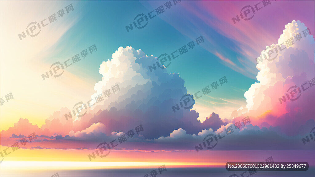 白色背景天空梦幻彩色白云明亮中