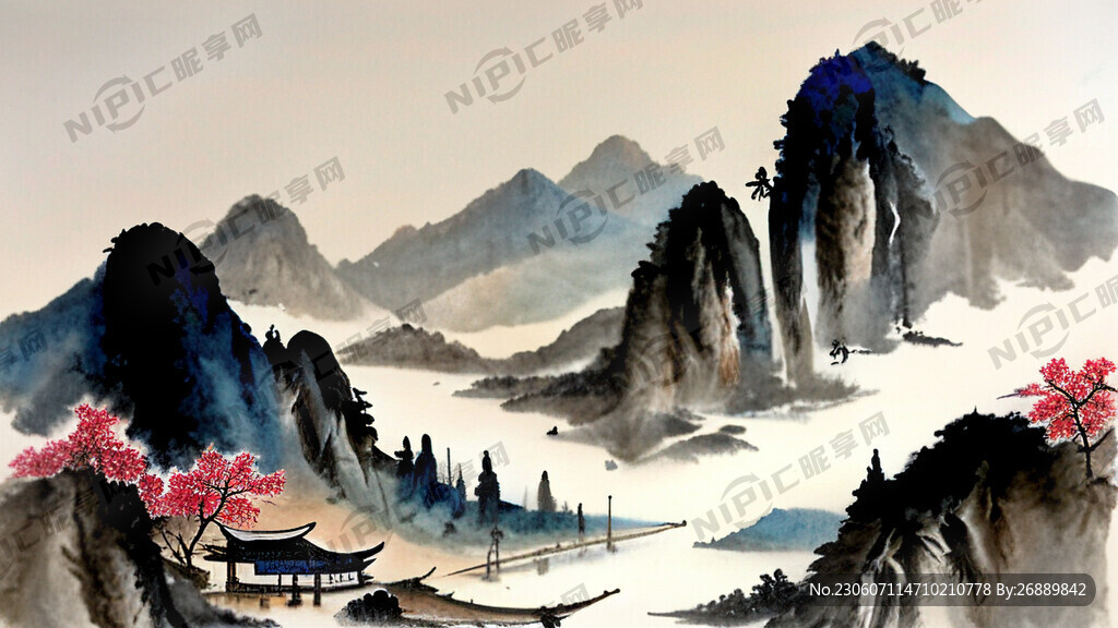 山水古风大场景工笔酒坊花鸟彩色