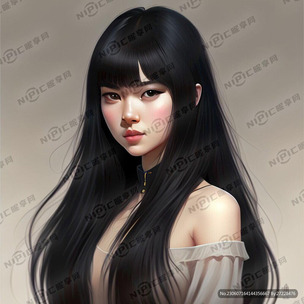 黑长直 少女 半身照 齐刘海