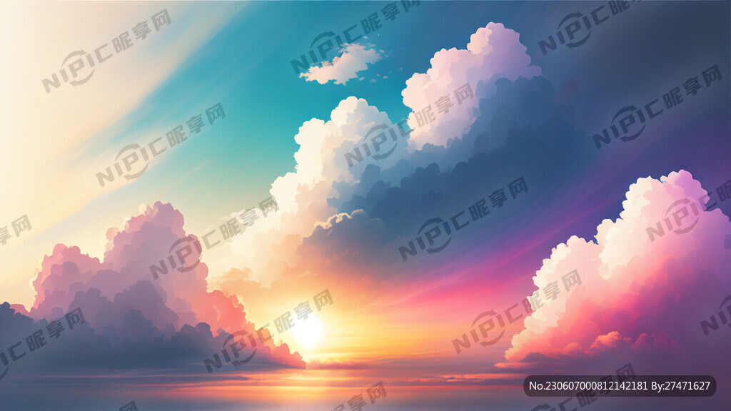 白色背景天空梦幻彩色白云明亮中