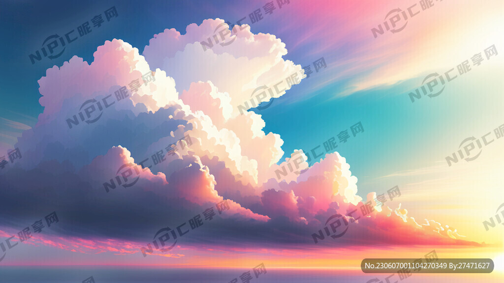 白色背景天空梦幻彩色白云明亮中