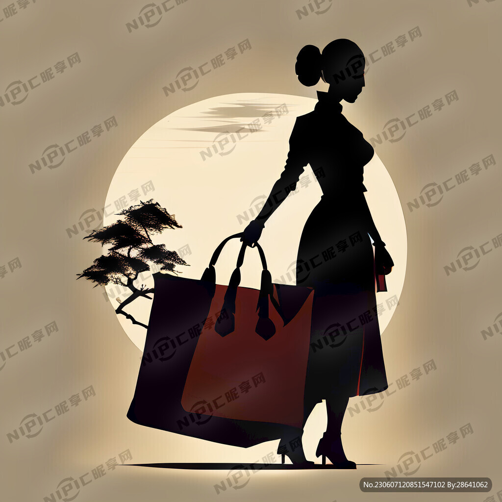 女人提袋子 剪影