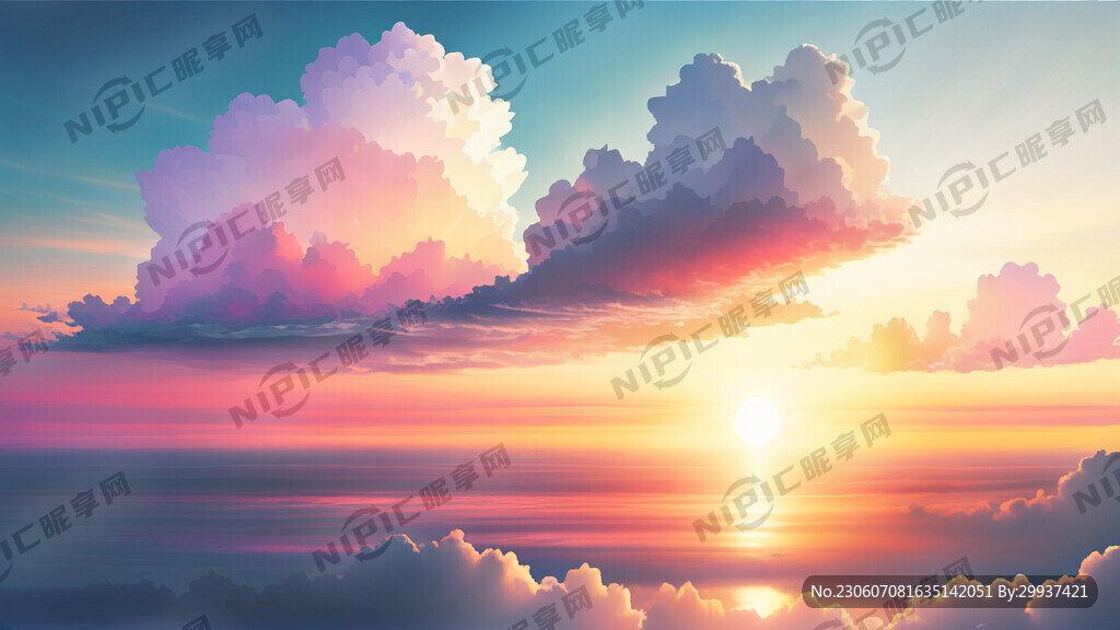 白色背景天空梦幻彩色白云明亮中