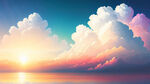 白色背景天空梦幻彩色白云明亮中间光线光日光夕阳天空白云春天浪漫柔和唯美云海壮丽风光春天景色