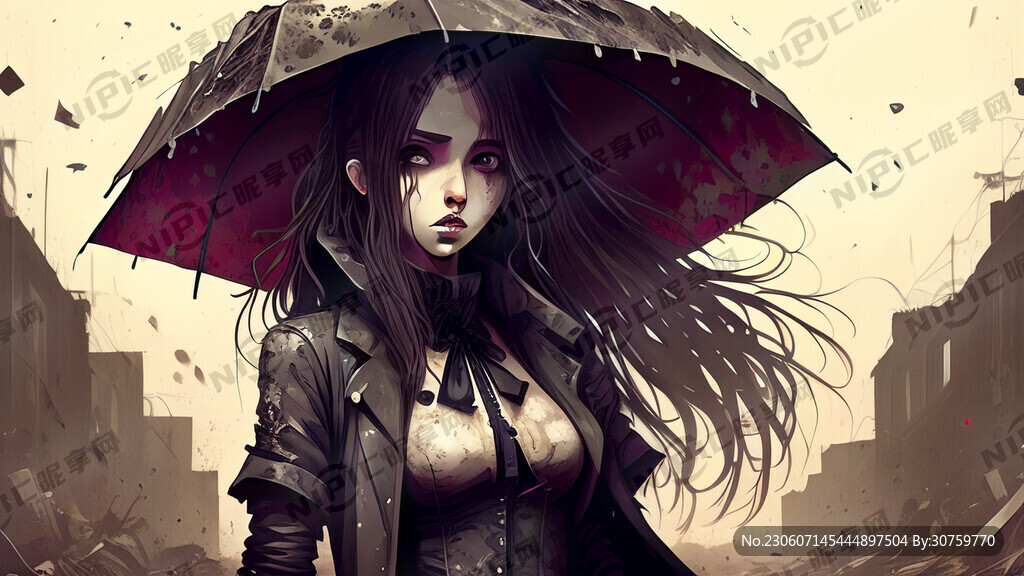 暗黑系 一个女孩 打伞 马丁靴