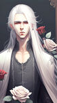 银色长发，男生，宫廷，吸血鬼，玫瑰花