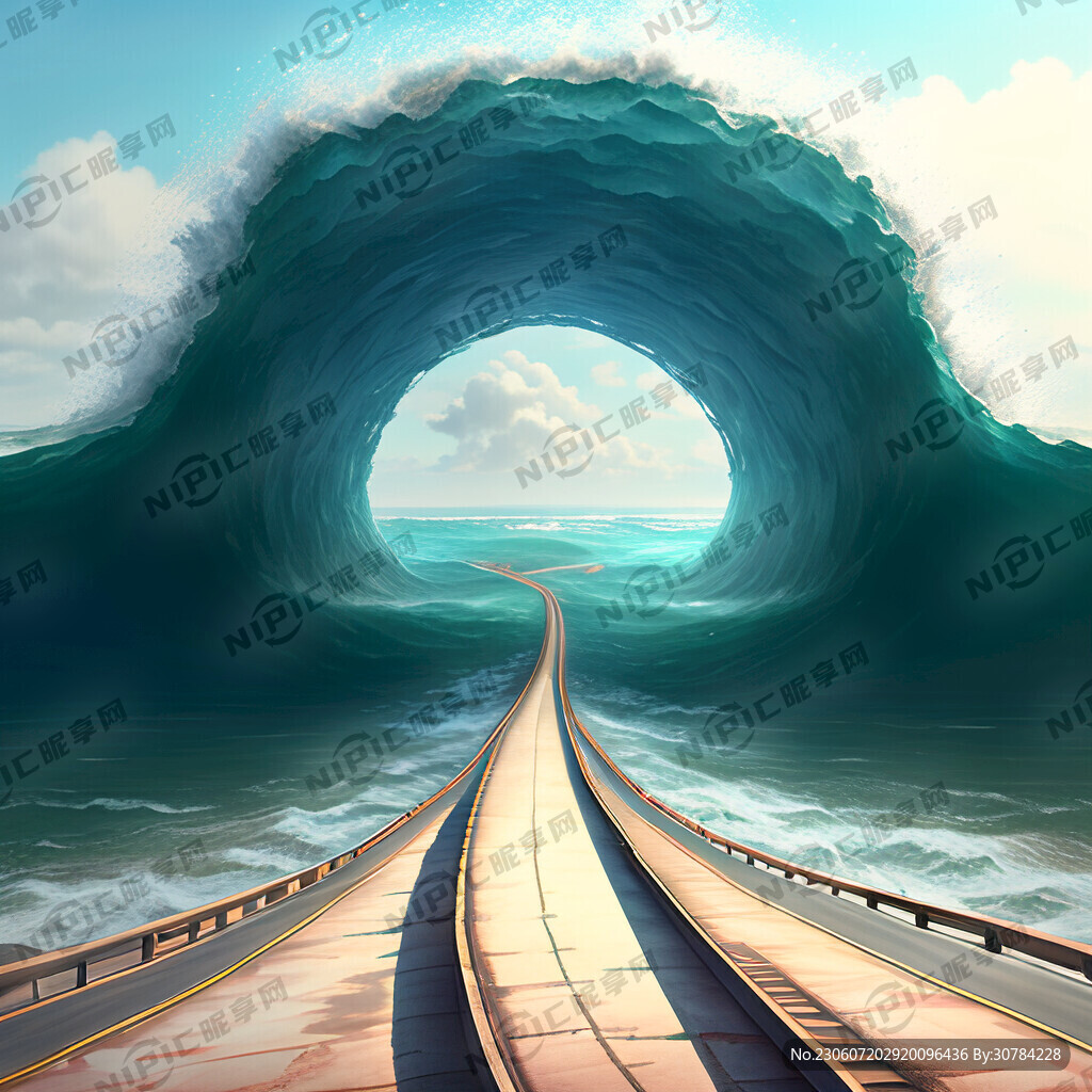 海洋里面延伸出来一条马路