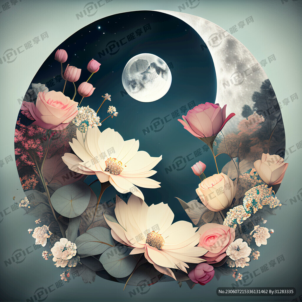花卉与月亮的组合图片