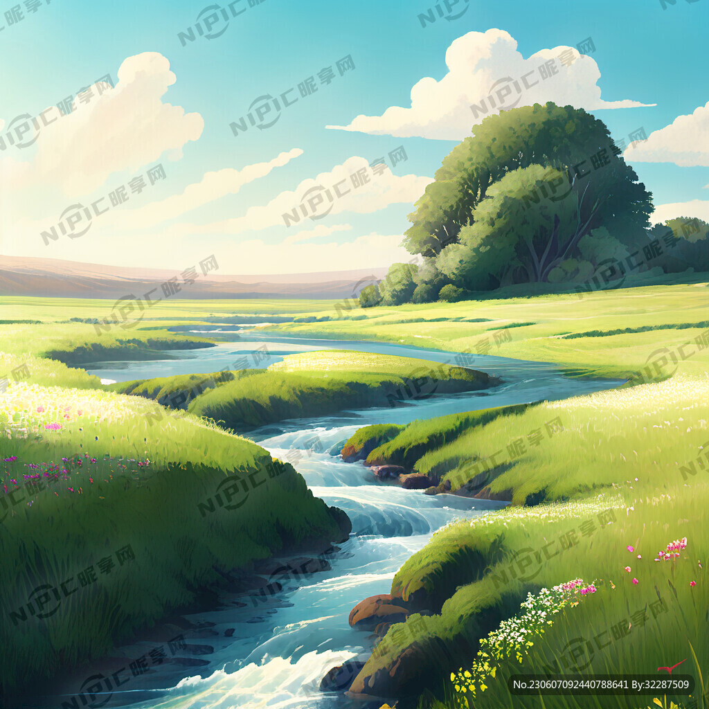 瀑布河流 平原草地 自然风光