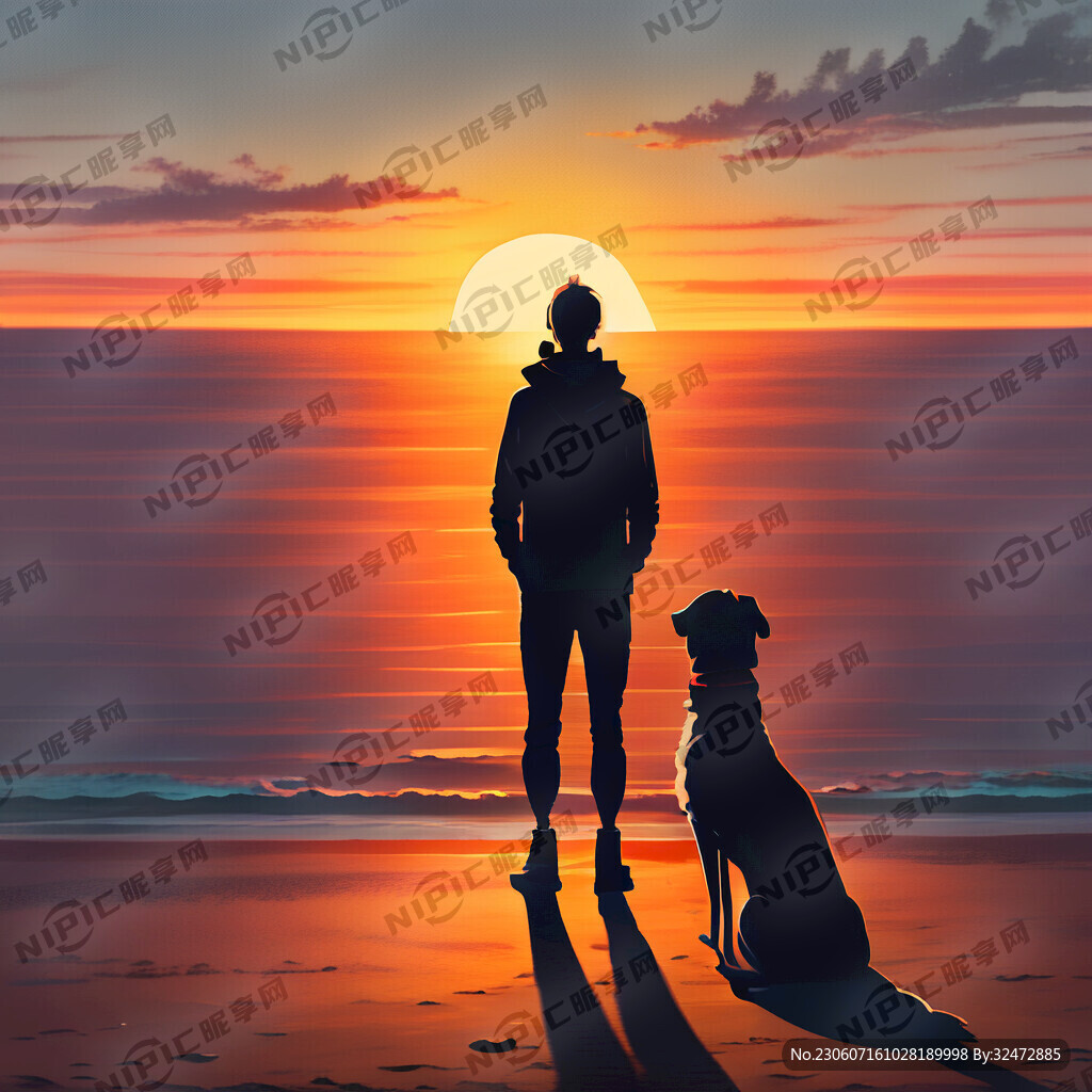 一个人站在海边看着落日