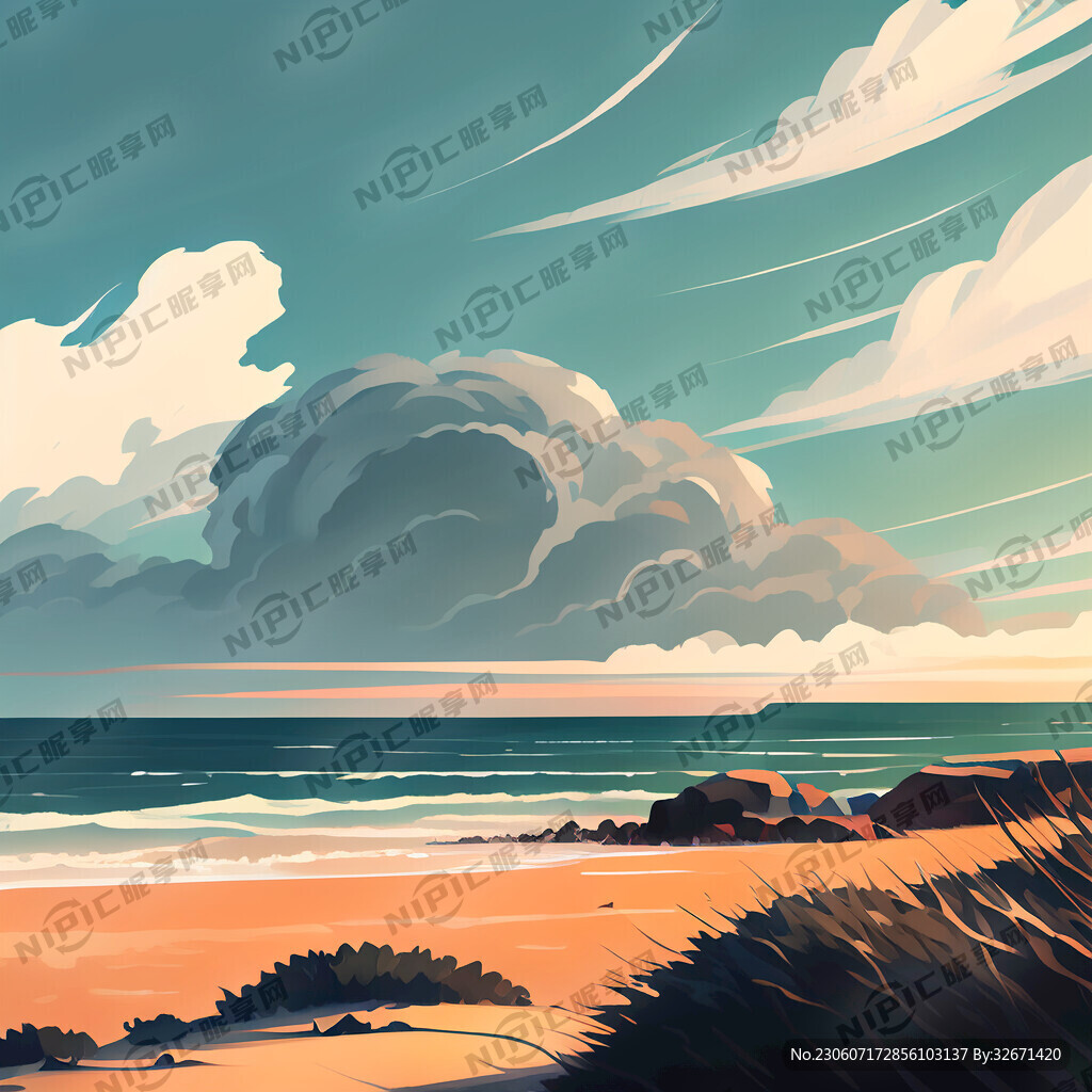 海边风景 插画风