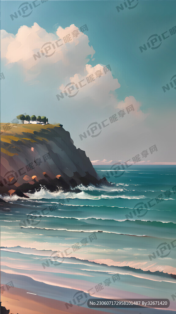 油画风格 小清新海景。
