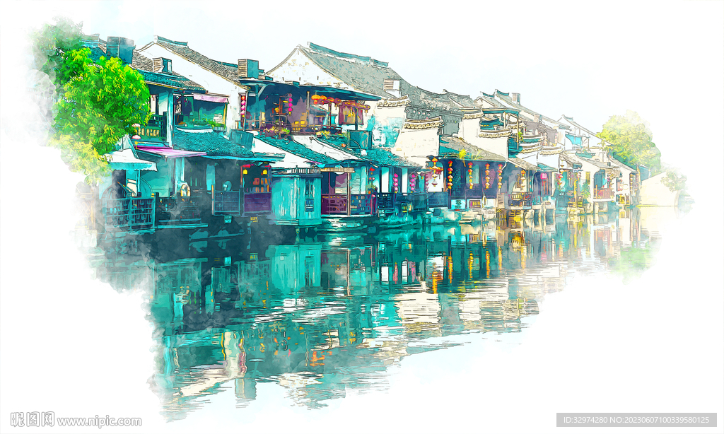 手绘水彩风景插画