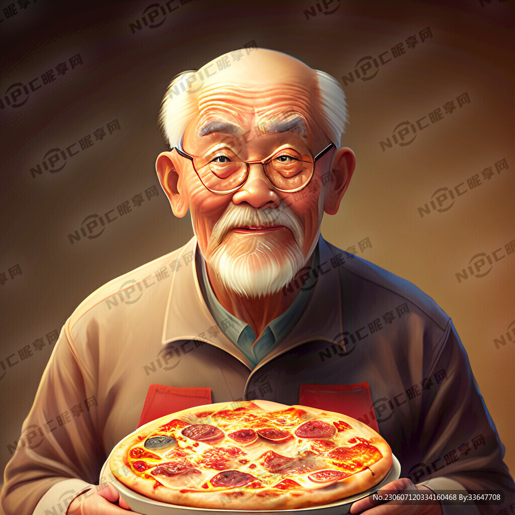 手里有披萨的老爷子