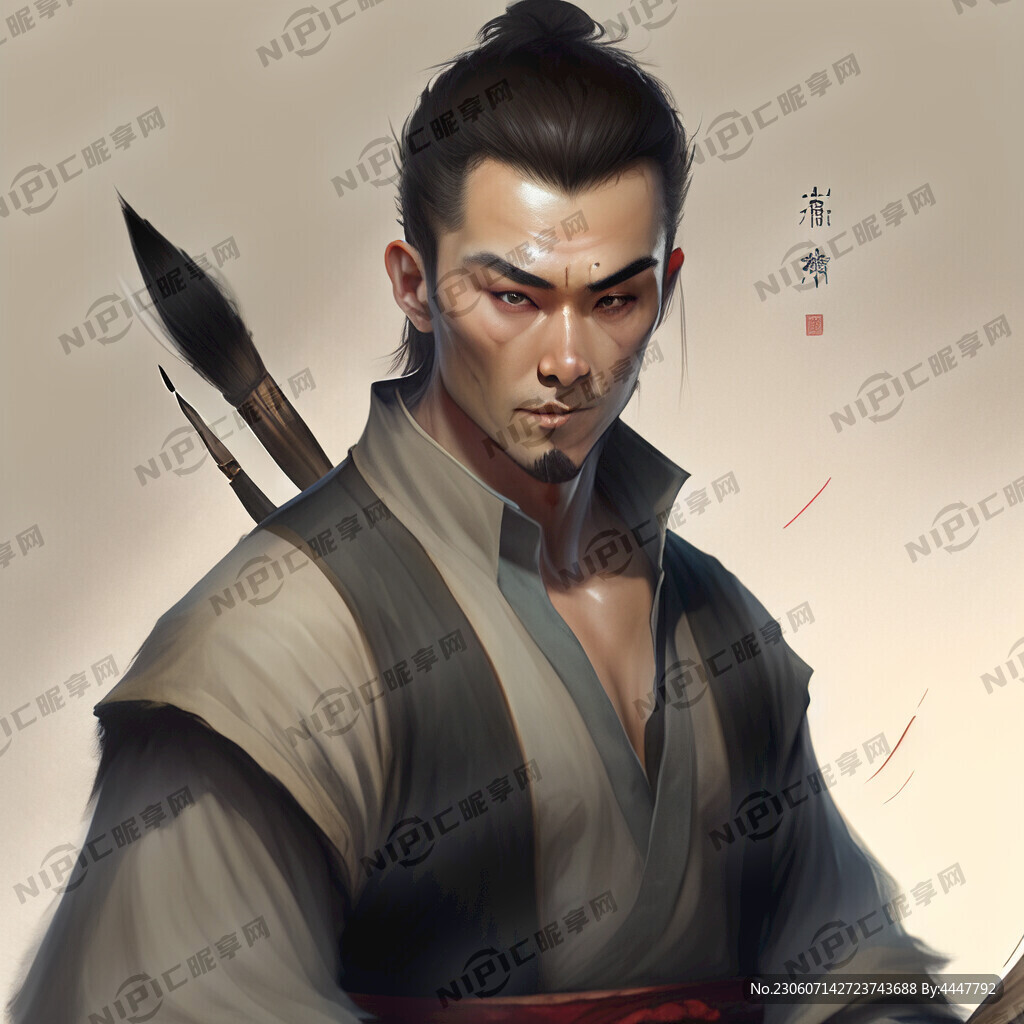古风男子拿着毛笔考试