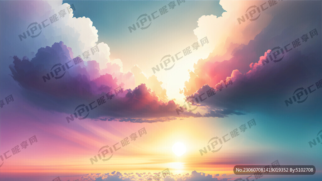 白色背景天空梦幻彩色白云明亮中