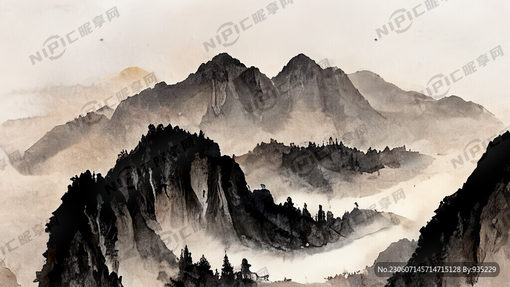 山谷 中国风 中国画 山水