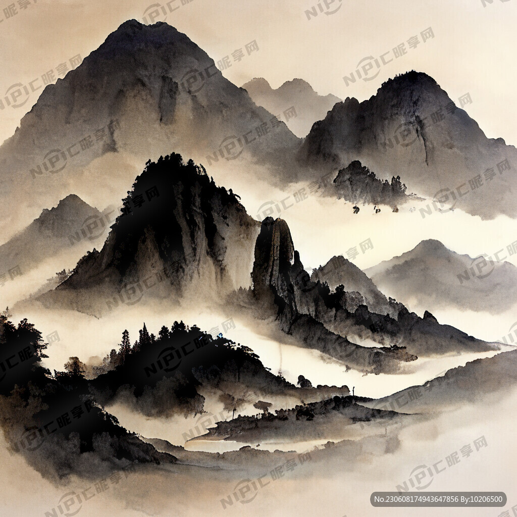 山谷 中国风 中国画 山水
