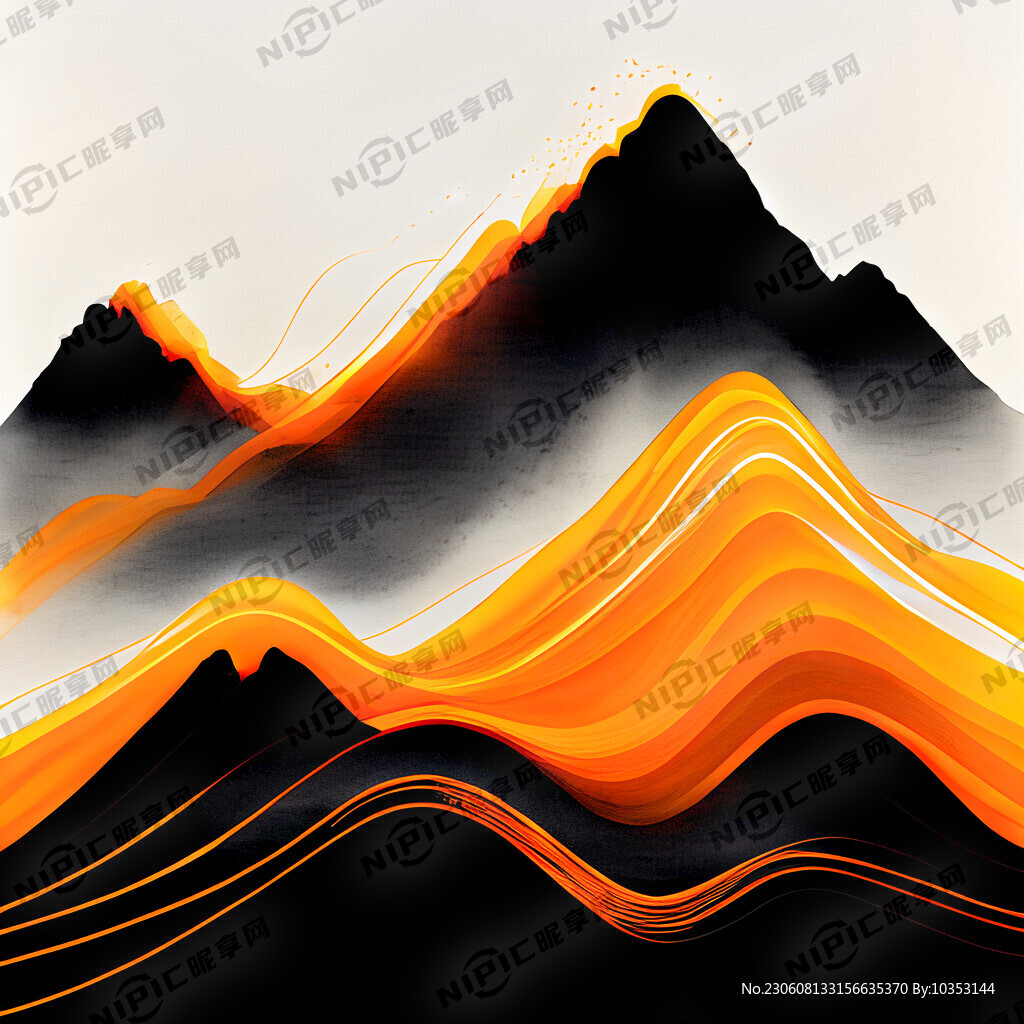 山峦重叠用橙色线条排列组合成抽