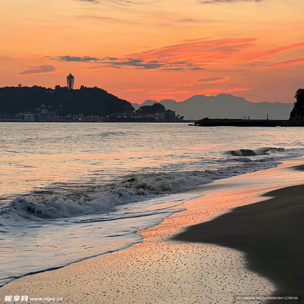 风景 黄昏 海边 街道