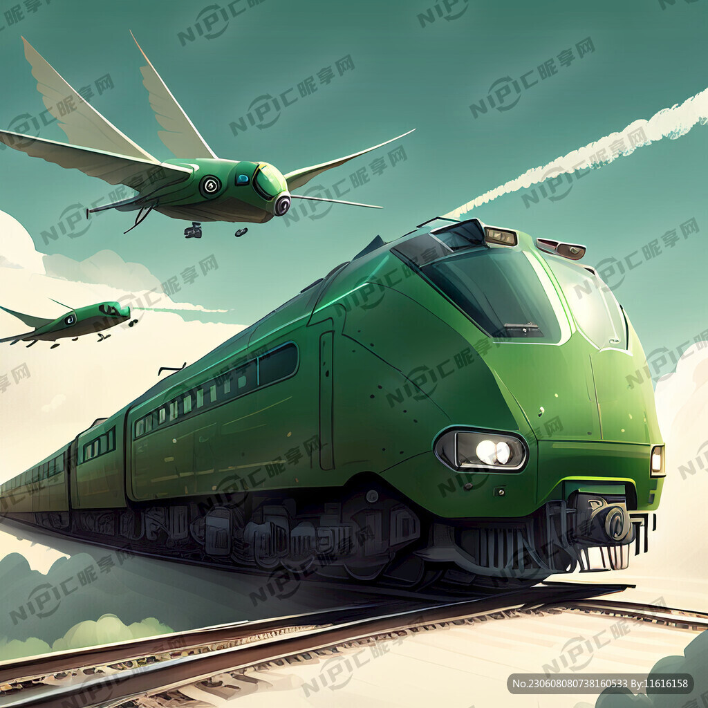 飞在空中的绿皮火车
