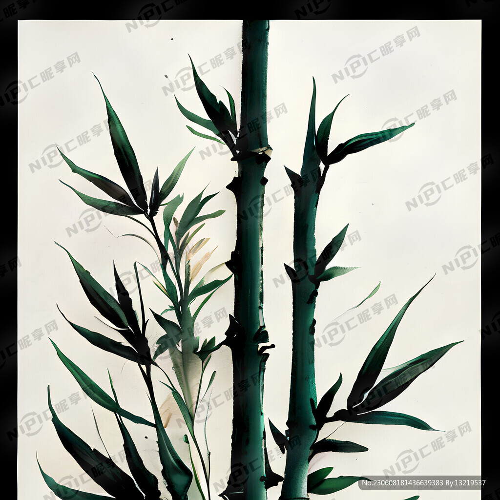 水墨竹子 绿色 高清细节 插画